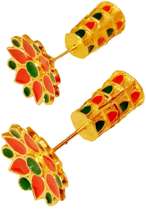 Assamese_Traditional_Copper_Gold_Plated_Red_Green_Colour_Thuriya_Stud_Earring_For_Girls_&_Women